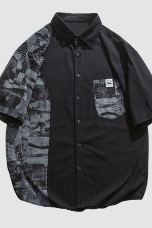 Style Core Aesthetics, New Style Trends Print Patchwork Shirts