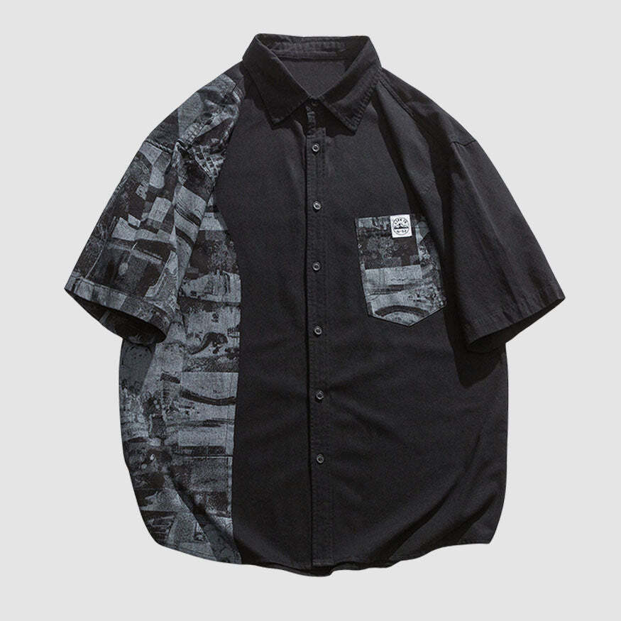 Style Core Aesthetics, New Style Trends Print Patchwork Shirts