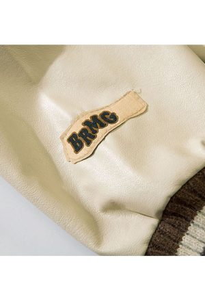 Style Core Aesthetics, New Style Trends PU Sleeve Patchwork Cropped Varsity Jacket