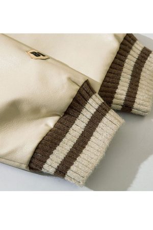 Style Core Aesthetics, New Style Trends PU Sleeve Patchwork Cropped Varsity Jacket