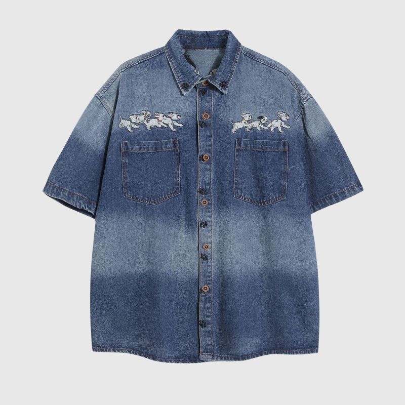 Style Core Aesthetics, New Style Trends Puppy Embroidered Denim Shirts