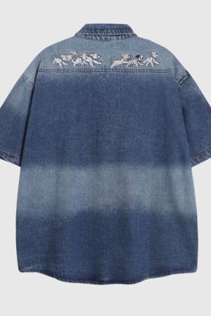 Style Core Aesthetics, New Style Trends Puppy Embroidered Denim Shirts