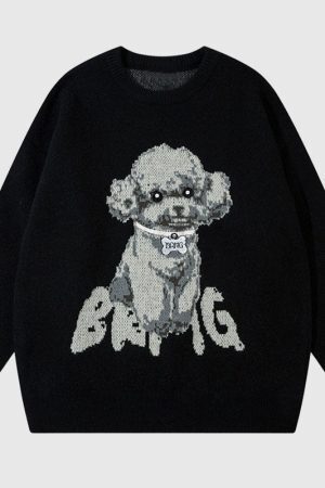 Style Core Aesthetics, New Style Trends Puppy Pattern Embroidered Pullover
