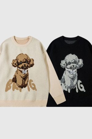 Style Core Aesthetics, New Style Trends Puppy Pattern Embroidered Pullover