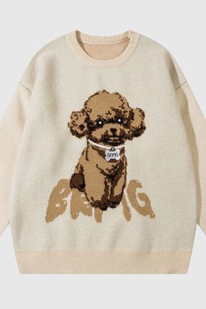 Style Core Aesthetics, New Style Trends Puppy Pattern Embroidered Pullover