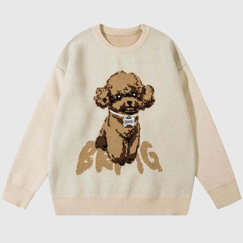 Style Core Aesthetics, New Style Trends Puppy Pattern Embroidered Pullover