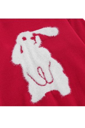 Style Core Aesthetics, New Style Trends Rabbit Pattern Embroidered Pullover
