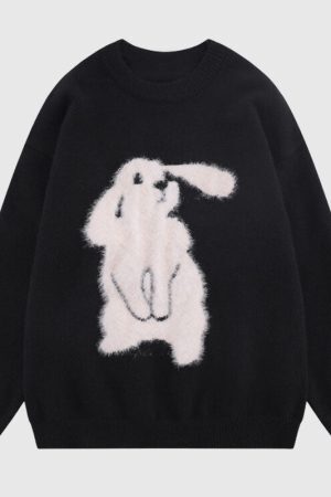 Style Core Aesthetics, New Style Trends Rabbit Pattern Embroidered Pullover