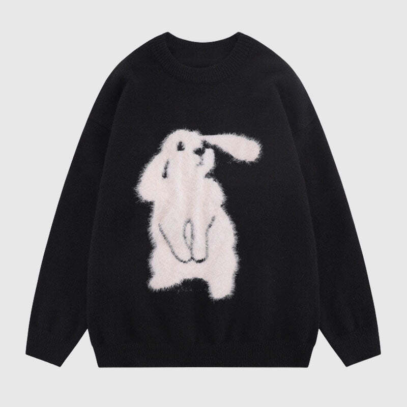 Style Core Aesthetics, New Style Trends Rabbit Pattern Embroidered Pullover