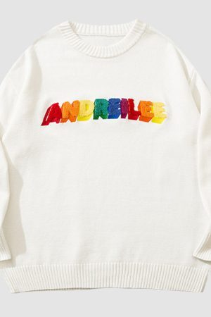 Style Core Aesthetics, New Style Trends Rainbow Letter Embroidery Sweater