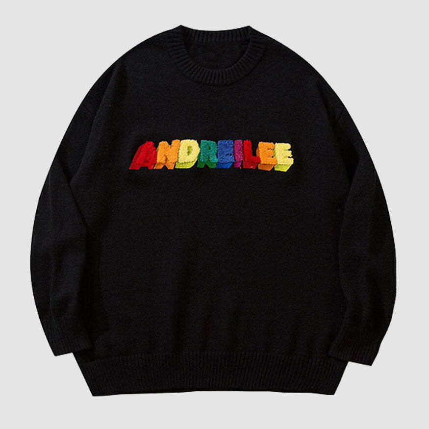 Style Core Aesthetics, New Style Trends Rainbow Letter Embroidery Sweater