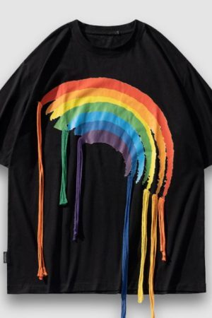 Style Core Aesthetics, New Style Trends Rainbow Printed Tassel Decor Tee