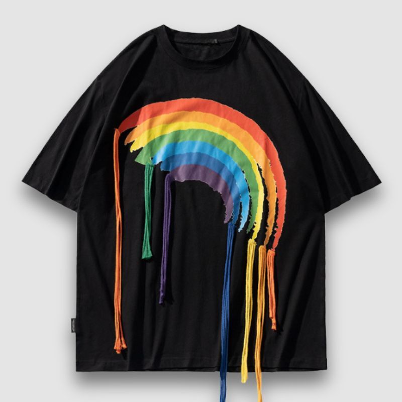 Style Core Aesthetics, New Style Trends Rainbow Printed Tassel Decor Tee