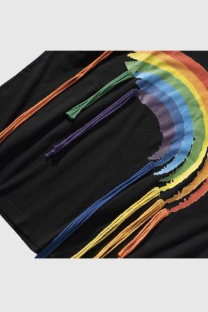 Style Core Aesthetics, New Style Trends Rainbow Printed Tassel Decor Tee