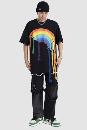 Style Core Aesthetics, New Style Trends Rainbow Printed Tassel Decor Tee