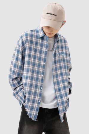 Style Core Aesthetics, New Style Trends Raw Hem Plaid Shirts