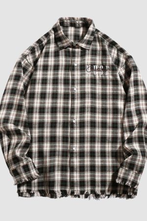Style Core Aesthetics, New Style Trends Raw Hem Plaid Shirts