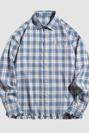 Style Core Aesthetics, New Style Trends Raw Hem Plaid Shirts