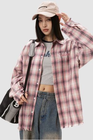 Style Core Aesthetics, New Style Trends Raw Hem Plaid Shirts