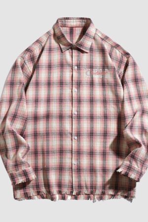 Style Core Aesthetics, New Style Trends Raw Hem Plaid Shirts
