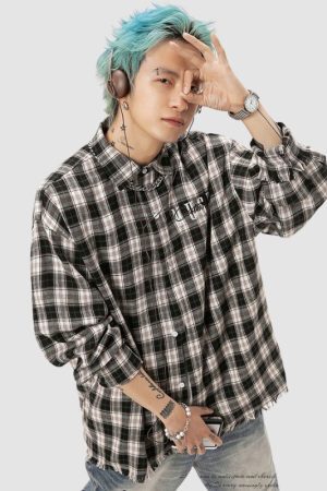 Style Core Aesthetics, New Style Trends Raw Hem Plaid Shirts