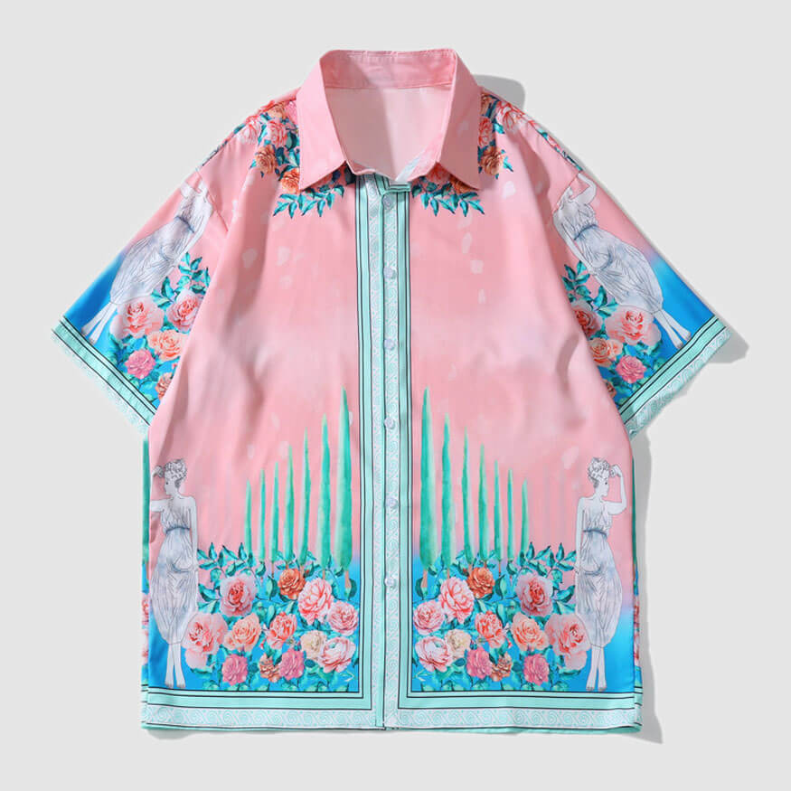 Style Core Aesthetics, New Style Trends Red Peony Vintage Print Shirt