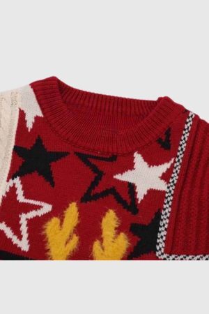 Style Core Aesthetics, New Style Trends Reindeer Patchwork Christmas Sweater