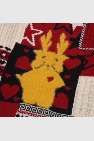 Style Core Aesthetics, New Style Trends Reindeer Patchwork Christmas Sweater