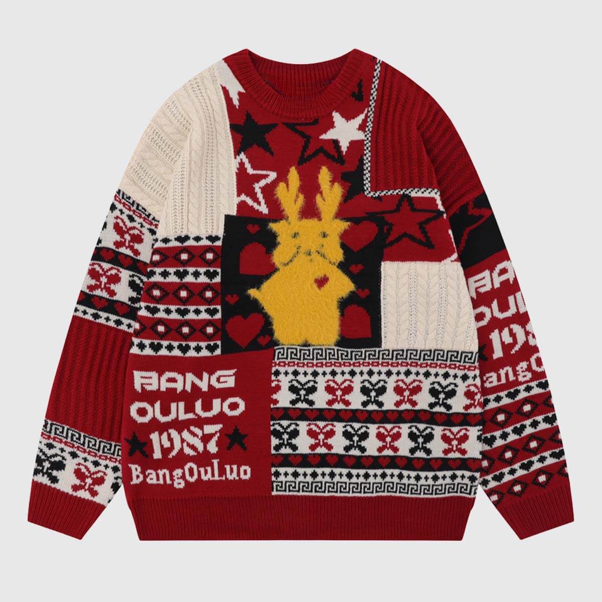 Style Core Aesthetics, New Style Trends Reindeer Patchwork Christmas Sweater
