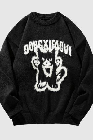 Style Core Aesthetics, New Style Trends Retro Cartoon Knit Sweater