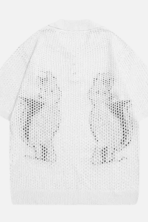 Style Core Aesthetics, New Style Trends Retro Cat Knit Polo