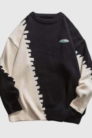 Style Core Aesthetics, New Style Trends Retro Color Block Sweater