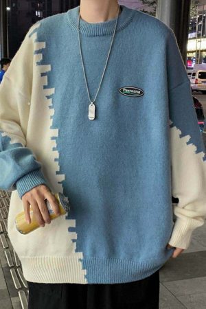 Style Core Aesthetics, New Style Trends Retro Color Block Sweater