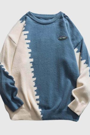 Style Core Aesthetics, New Style Trends Retro Color Block Sweater