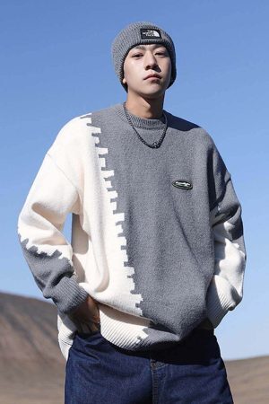 Style Core Aesthetics, New Style Trends Retro Color Block Sweater