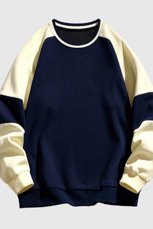 Style Core Aesthetics, New Style Trends Retro Colorblock Raglan Sweatshirt