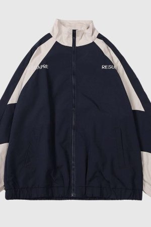 Style Core Aesthetics, New Style Trends Retro Colorblock Stand Collar Windbreaker