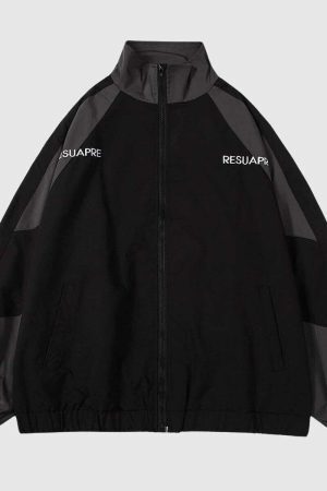 Style Core Aesthetics, New Style Trends Retro Colorblock Stand Collar Windbreaker