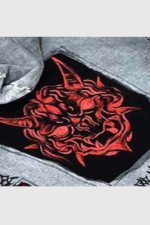 Style Core Aesthetics, New Style Trends Retro Devil Patchwork Hoodie