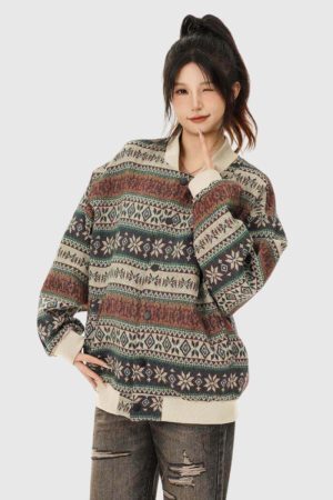 Style Core Aesthetics, New Style Trends Retro Floral Print Sweater