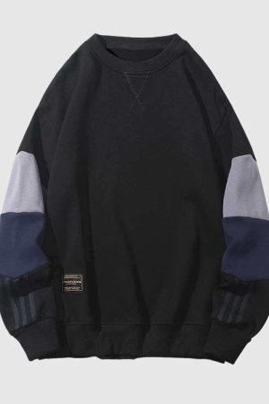 Style Core Aesthetics, New Style Trends Retro Patchwork Sleeve Sweatshirt