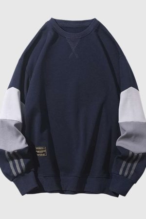 Style Core Aesthetics, New Style Trends Retro Patchwork Sleeve Sweatshirt