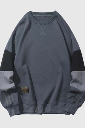 Style Core Aesthetics, New Style Trends Retro Patchwork Sleeve Sweatshirt
