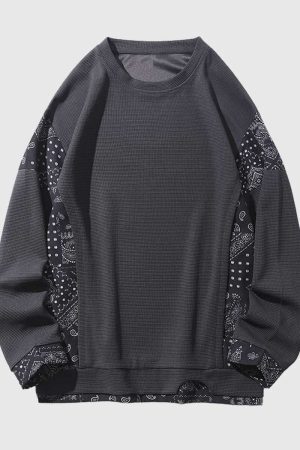Style Core Aesthetics, New Style Trends Retro Patterned Loose-Fit Sweatshirt