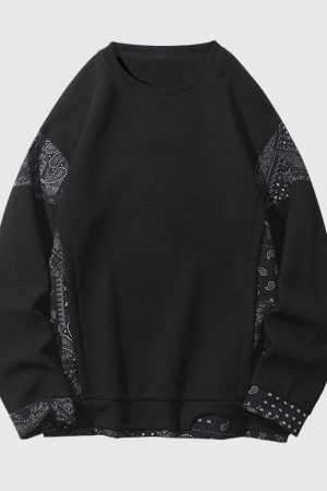 Style Core Aesthetics, New Style Trends Retro Patterned Loose-Fit Sweatshirt