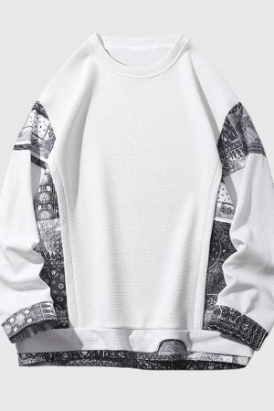 Style Core Aesthetics, New Style Trends Retro Patterned Loose-Fit Sweatshirt
