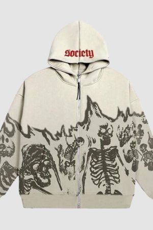 Style Core Aesthetics, New Style Trends Retro Skull Zip Hoodie