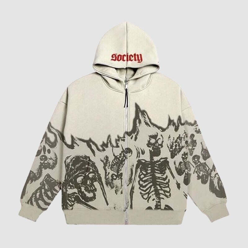 Style Core Aesthetics, New Style Trends Retro Skull Zip Hoodie