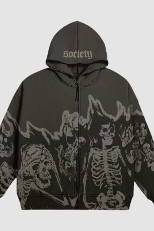 Style Core Aesthetics, New Style Trends Retro Skull Zip Hoodie