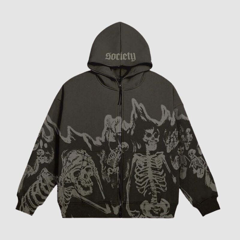 Style Core Aesthetics, New Style Trends Retro Skull Zip Hoodie Style Core Aesthetics, New Style Trends Retro Skull Zip Hoodie